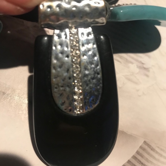 Turquoise/black necklace with rhinestone accents - Picture 3 of 3